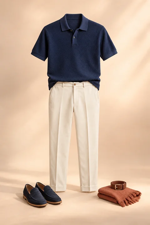 Men's navy and cream outfit