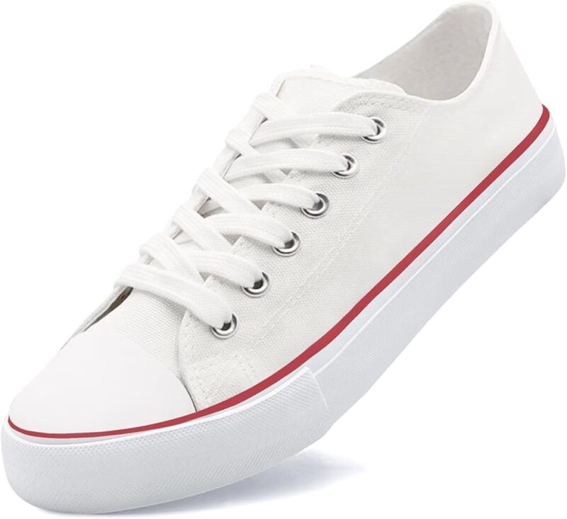 Low Top Canvas Sneakers for Men - White