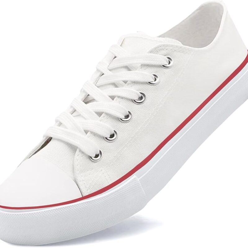 Low Top Canvas Sneakers for Men - White