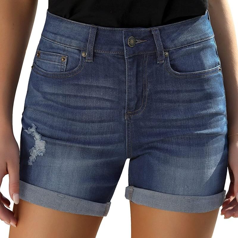 818ErPtI-OL._AC_UY1000_ Folded Hem Denim Shorts