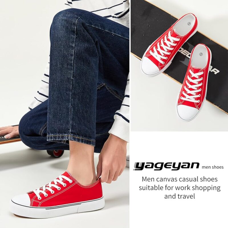 Low Top Canvas Sneakers for Men - Red