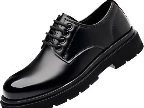 santonviva-12222-photo-fix Black chunky-sole formal derby shoe with laces, shown at a three-quarter angle