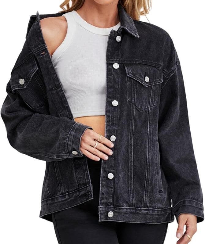 Womens Denim Jacket Oversized Fit - Black