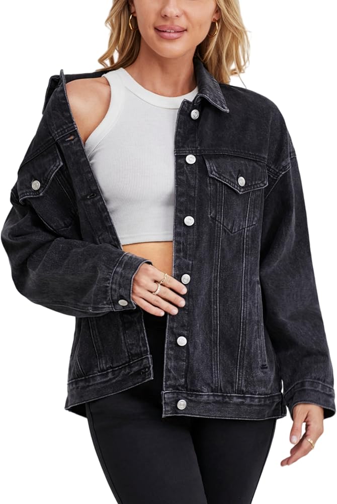 Womens Denim Jacket Oversized Fit - Black