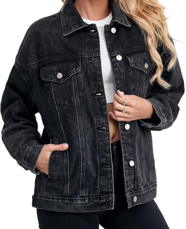 Womens Denim Jacket Oversized Fit - Black