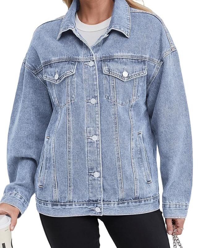 91-T6dSAwaL._AC_UY1000_ Womens Denim Jacket Oversized Fit - Light Blue