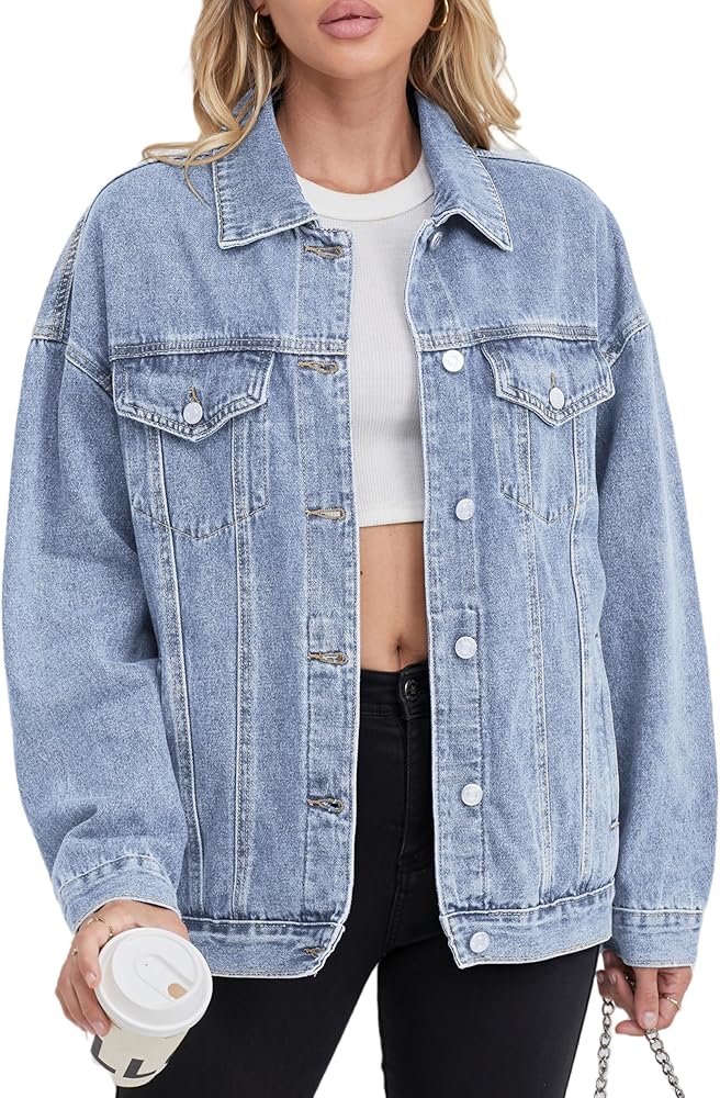 91AQx2rfEuL._AC_UY1000_ Womens Denim Jacket Oversized Fit - Light Blue