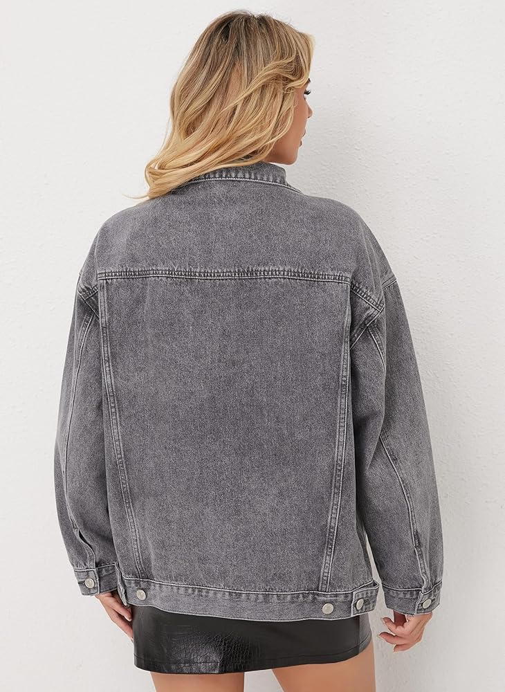 Womens Denim Jacket Oversized Fit - Grey