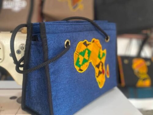 Africa Map Blue Handbag