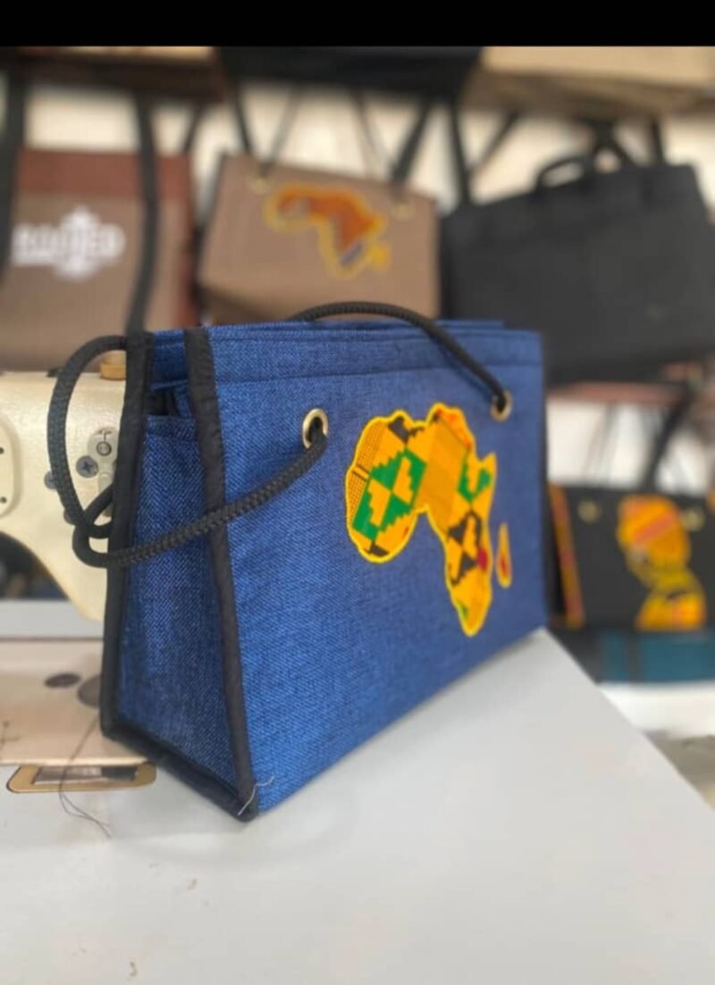 Africa Map Blue Handbag