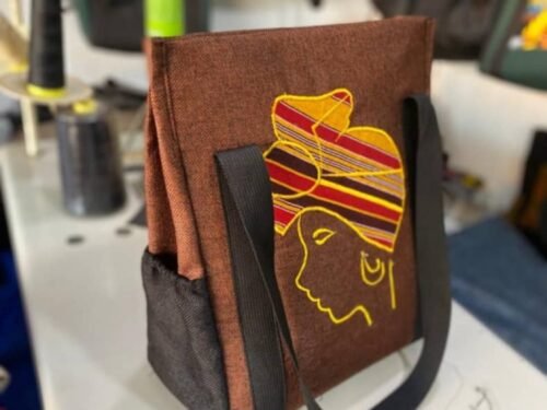 African Profile Brown Shoulder Tote