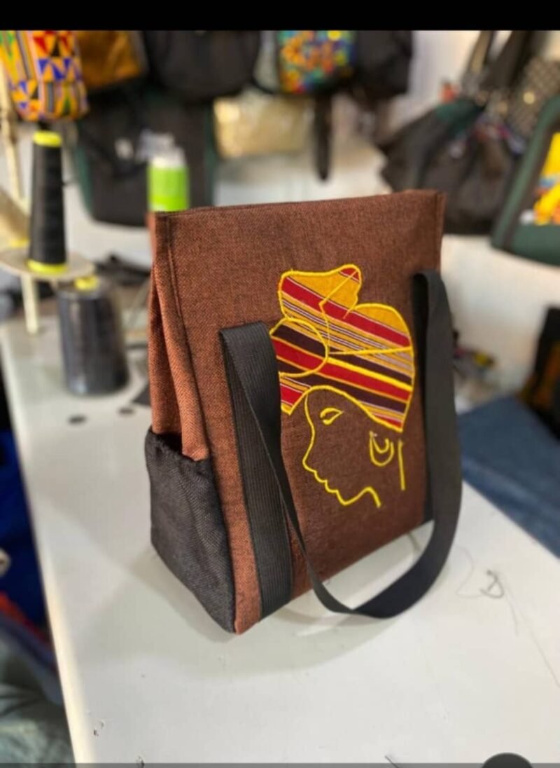 African Profile Brown Shoulder Tote