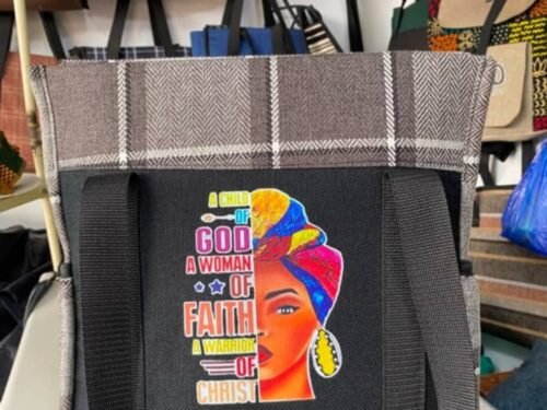 Woman of Faith Black Check Tote