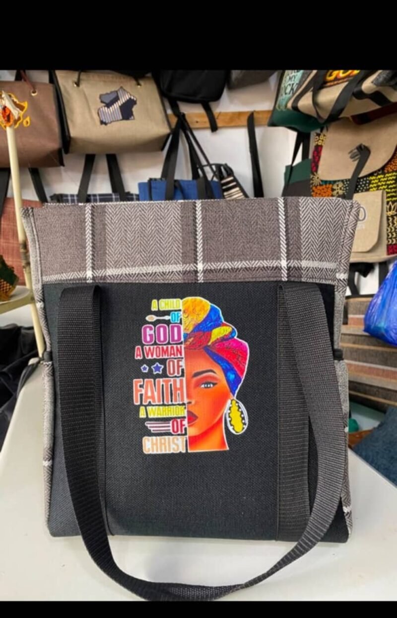 Woman of Faith Black Check Tote
