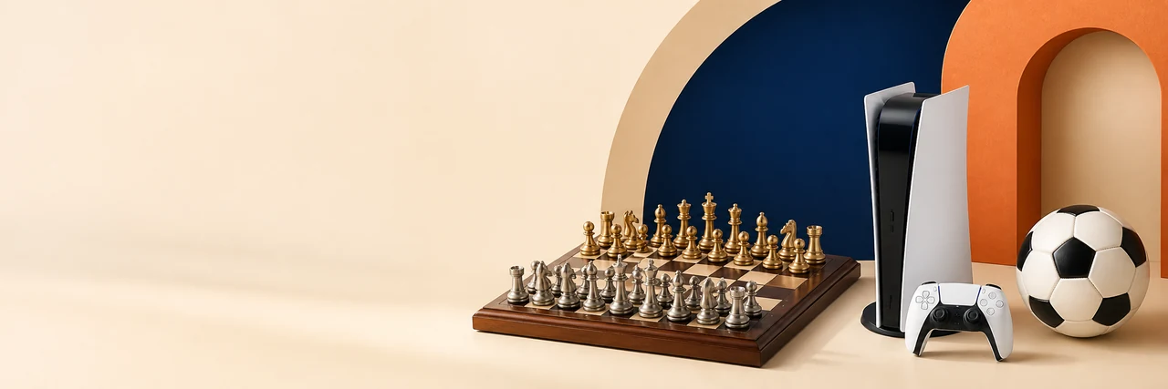 Chessboard, game console and football for gaming and sports