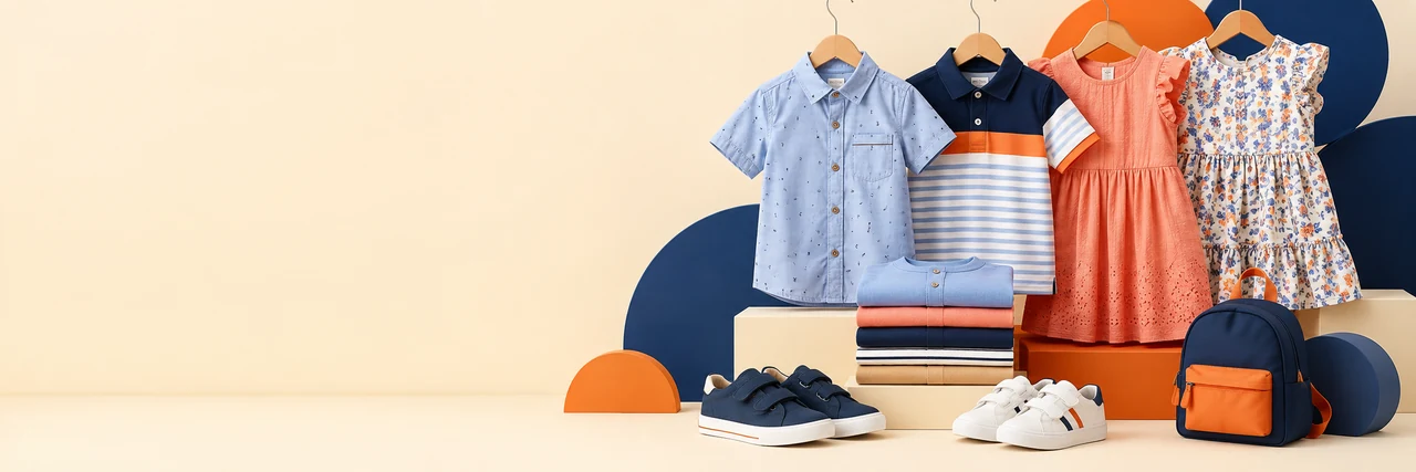 Children's shirts, dresses, shoes and backpack