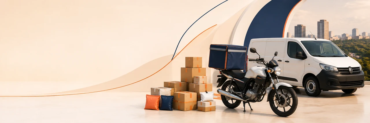 Delivery motorcycle, van and parcels