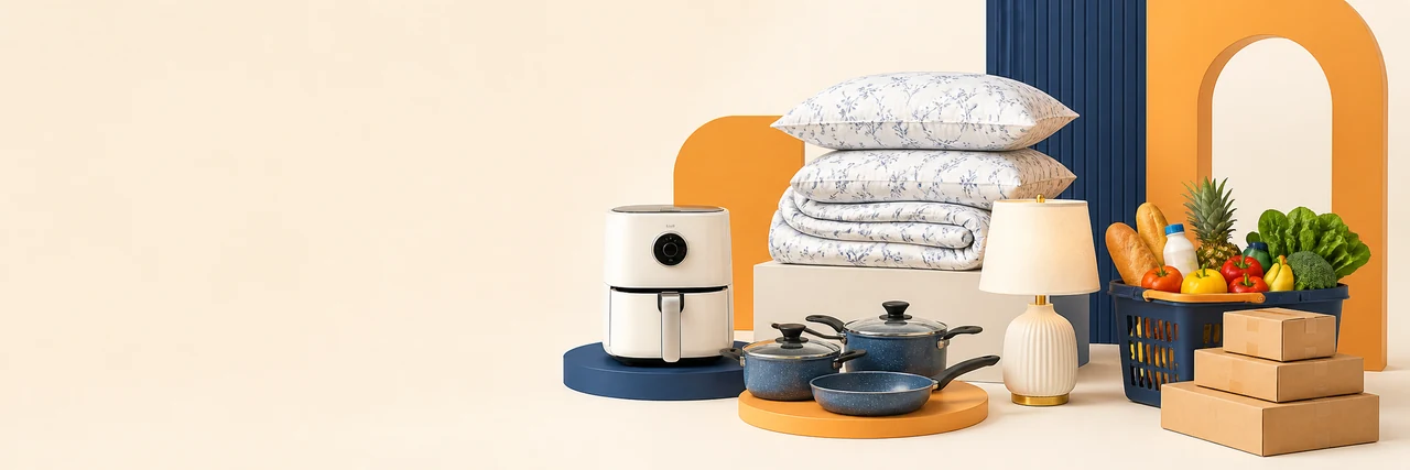 Home essentials, bedding, cookware, groceries and delivery parcels
