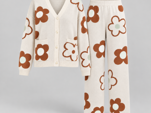 Women's Floral Cardigan and Trousers Set – Style 0201