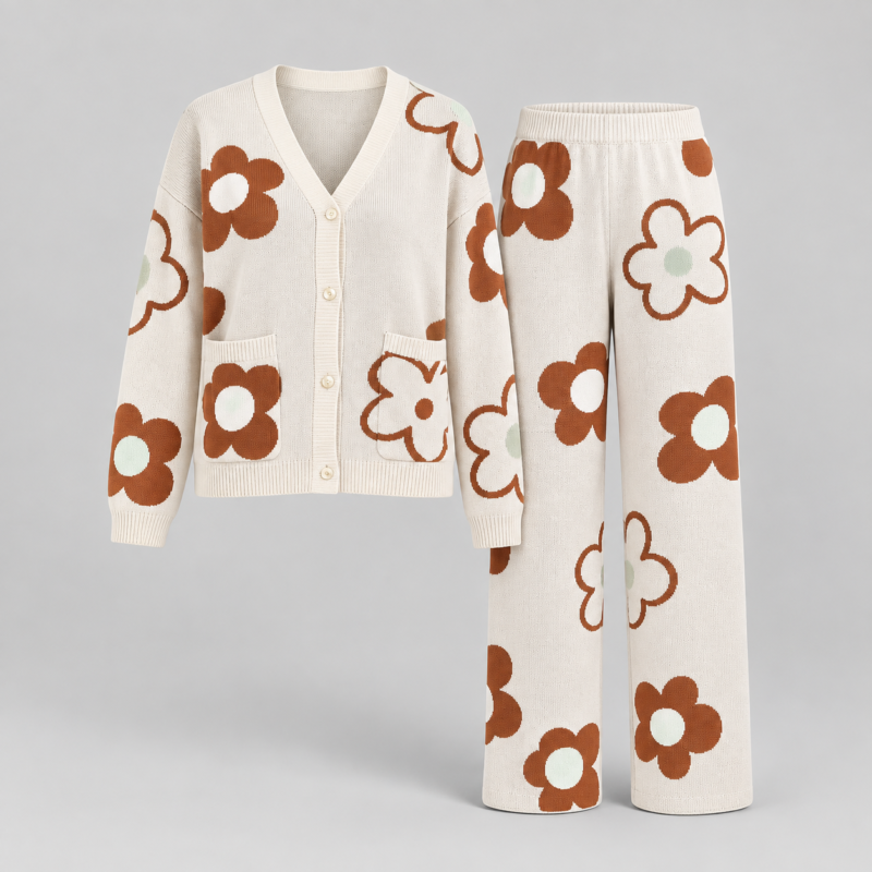 Women's Floral Cardigan and Trousers Set – Style 0201