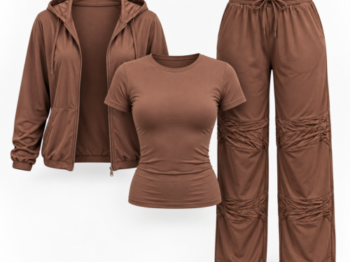 Women's Brown Three-Piece Lounge Set – Style 0267