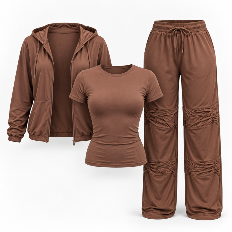 Women's Brown Three-Piece Lounge Set – Style 0267