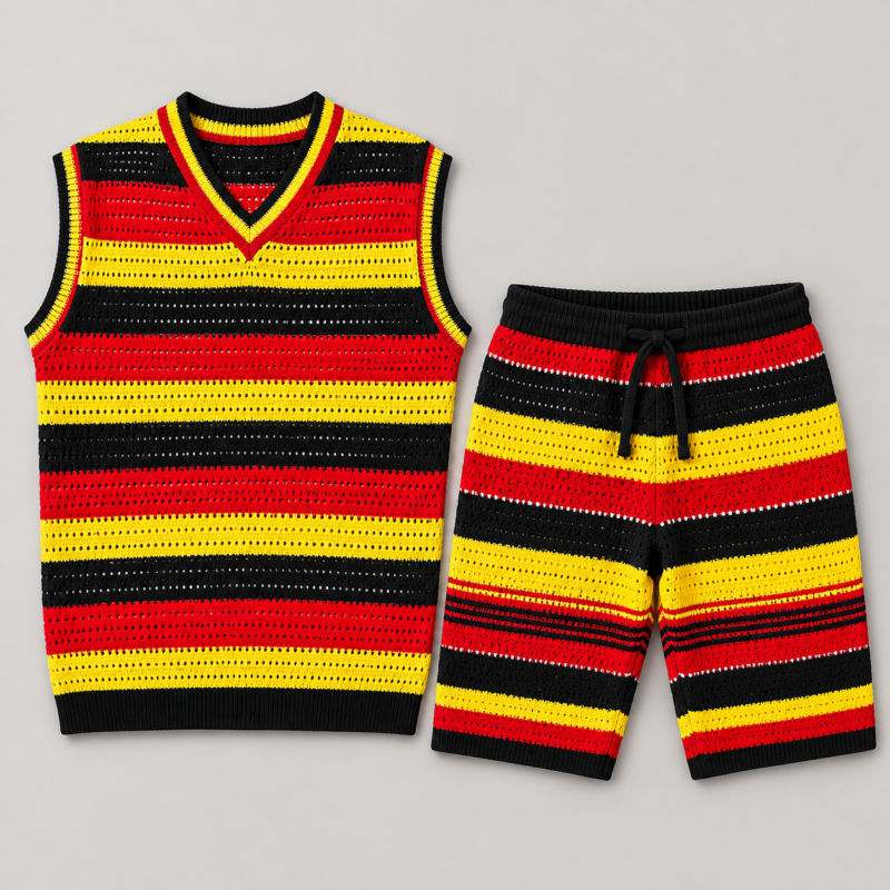 Men's Multicolour Sleeveless Knit Top and Shorts Set – Style 0163