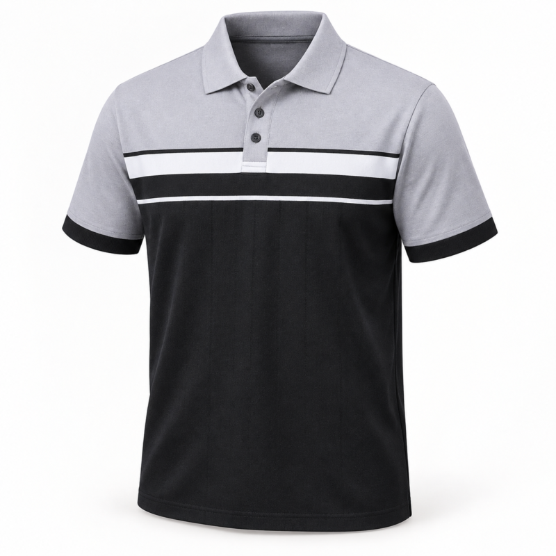 svd-sv-0185-clean-01 Men's Grey and Black Polo Shirt – Sizes M–XXL – Style 0185