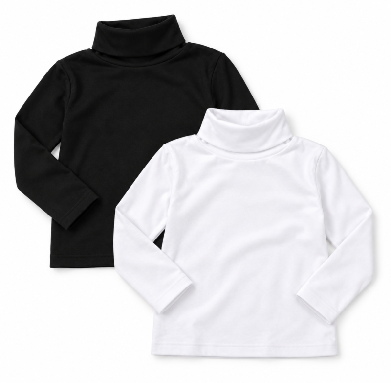 svd-sv-0369-clean-01 Kids' Black and White Long-Sleeve Turtleneck Tops – Style 0369