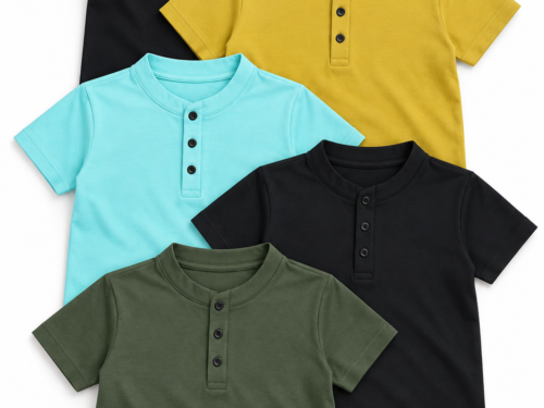 svd-sv-0370-clean-01 Kids' Assorted Multicolour Short-Sleeve Henley Shirts – Style 0370