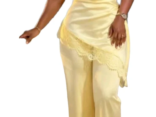 Satin One-Shoulder Two-Piece Set – Style 0875