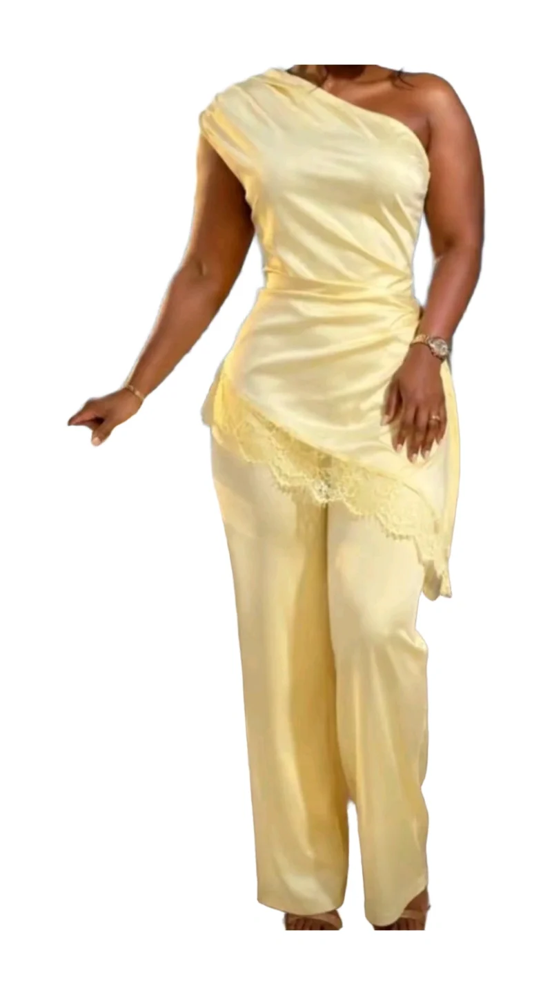 Satin One-Shoulder Two-Piece Set – Style 0875