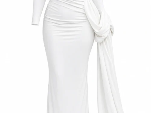 Ruched Cape-Sleeve Party Gown – Style 0877