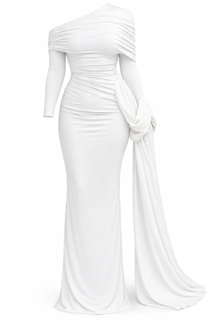 Ruched Cape-Sleeve Party Gown – Style 0877