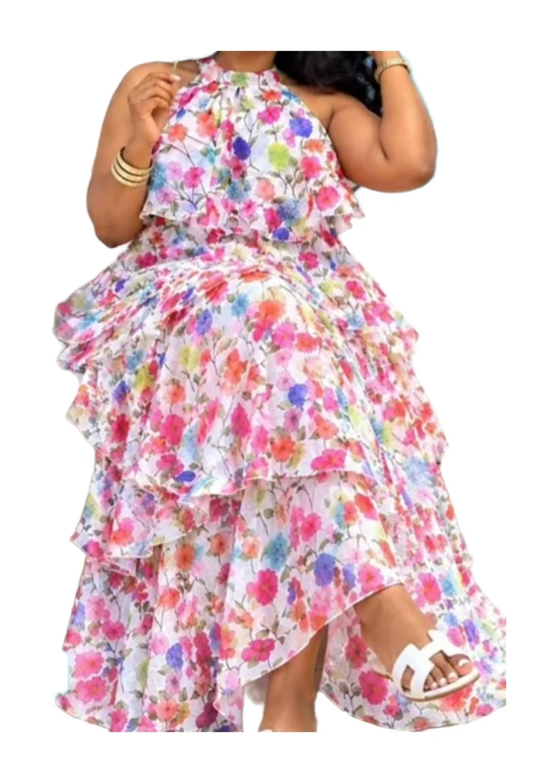 Floral Halter Tiered Maxi Dress – Style 0894