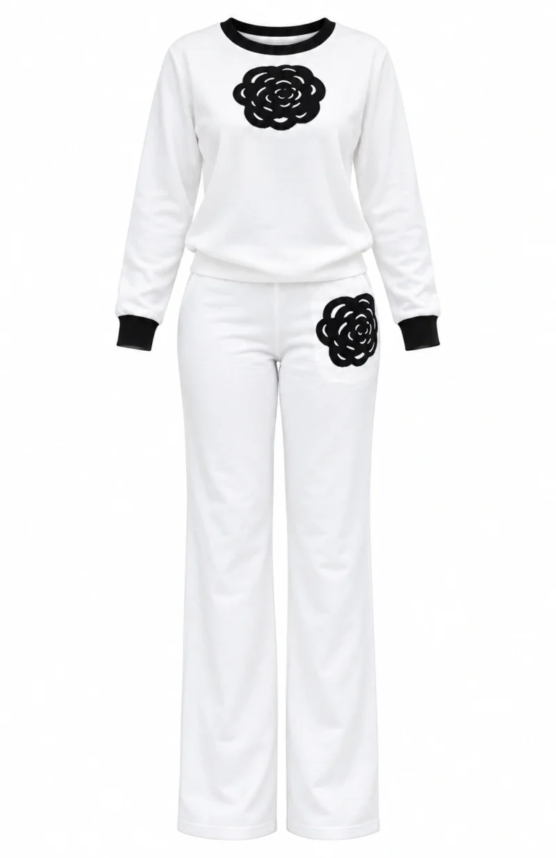 Floral-Applique Sweater Trouser Set – Style 0907