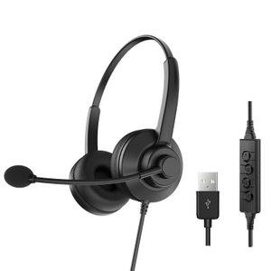 Black USB Headset with Inline Cable Controller
