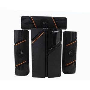 Dark Speaker System with Orange Diagonal Accents