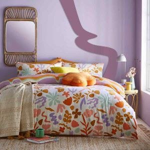 Colourful Botanical-Print Bedding Arrangement
