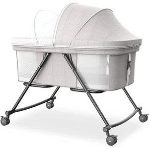 Grey Raised Baby Cot with Canopy and Wheels