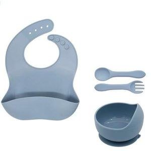 Blue Bib, Bowl and Utensil Arrangement
