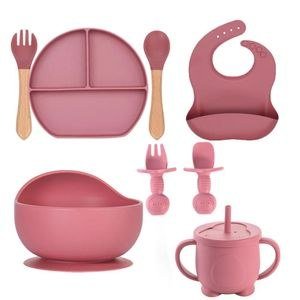 Pink Feeding-Accessory Arrangement with Divided Plate