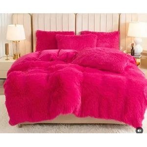Bright Pink Textured-Look Bedding Arrangement