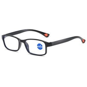 Black Rectangular Glasses with Orange Arm Details
