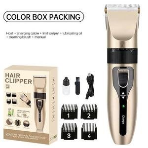 Gold-Coloured Hair Clipper with Comb Attachments