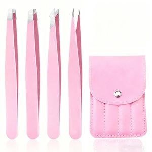 Pink Tweezer Set with Small Carrying Pouch