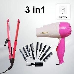 Pink Hair-Dryer and Styling-Accessory Arrangement