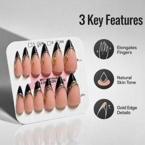 Pale Press-On Nails with Dark Tips