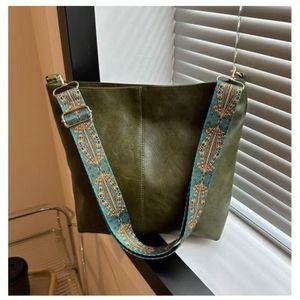Green Shoulder Bag with Decorative Strap