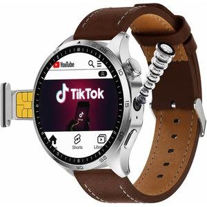 Haino Teko FG-8 Round Smart Watch with Brown Strap